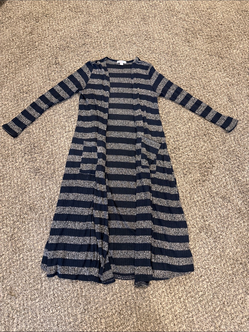 LuLaRoe Navy and Gray Striped Longline Cardigan